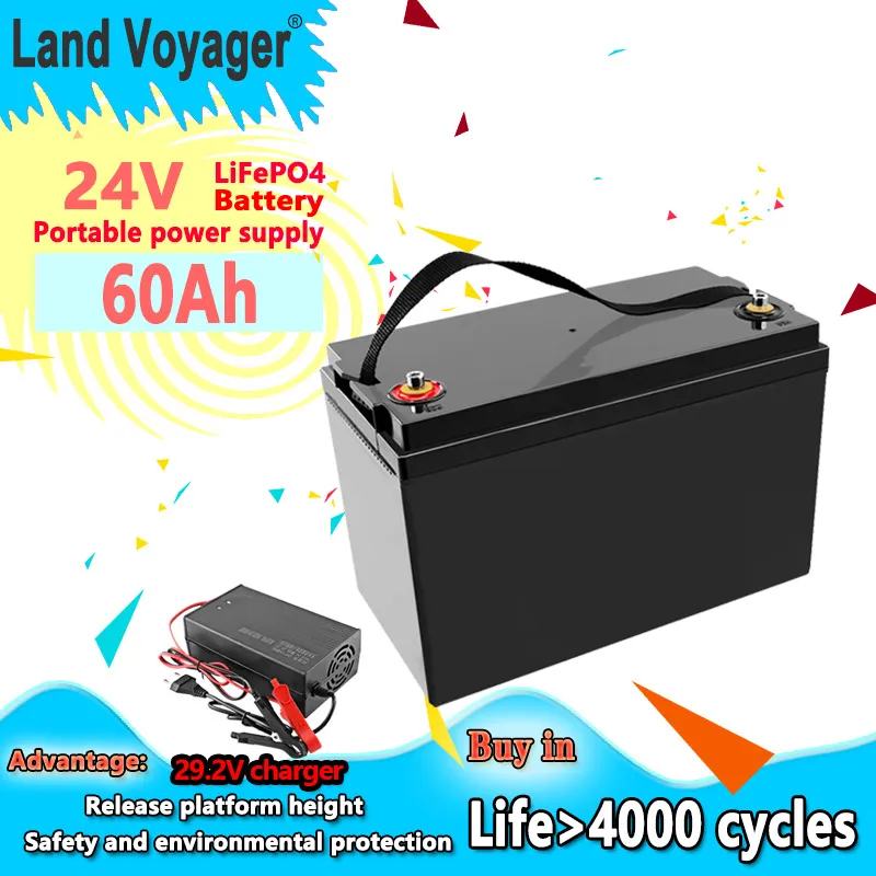 Land Voyager LifePo4 Battery Pack 24V 50ah 60ah Grade A Power Battery for 8S 29.2V 50ah 60ah Camper Golf Cart Off-Road Off-Grid Backup Backup مع 10Acharger