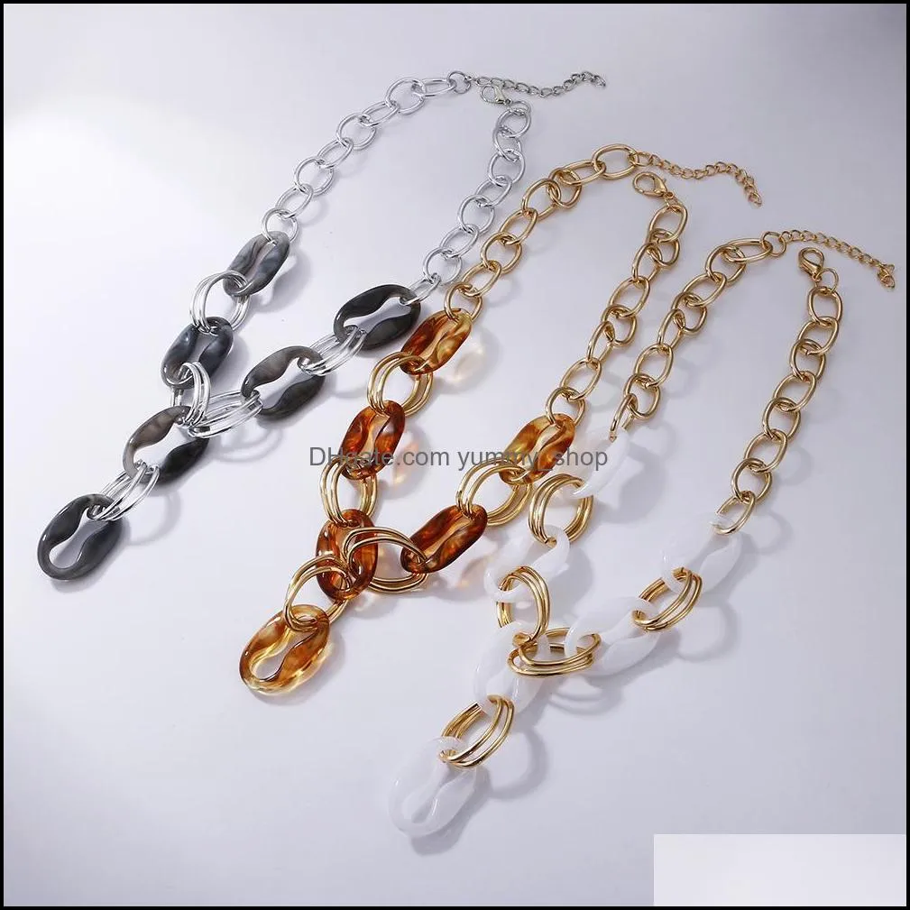 Chokers Bohemia Amber Succiniete kleur Acryl Link Chain Choker Hip Hop Gold kraag ketting voor vrouwen geschenken vrienden Juwelierfeestje W otvai