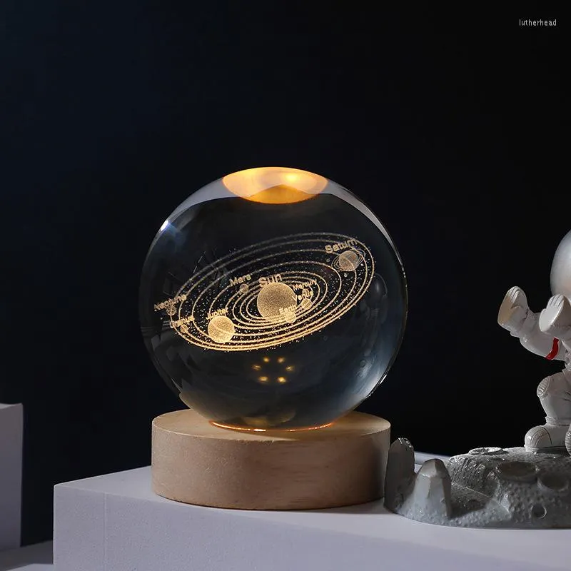 Nachtverlichting 3D gesneden kristallen licht gloeiende planetaire bal slaapkamer bureau bed decoratieve ornamenten kerstcadeaLamp