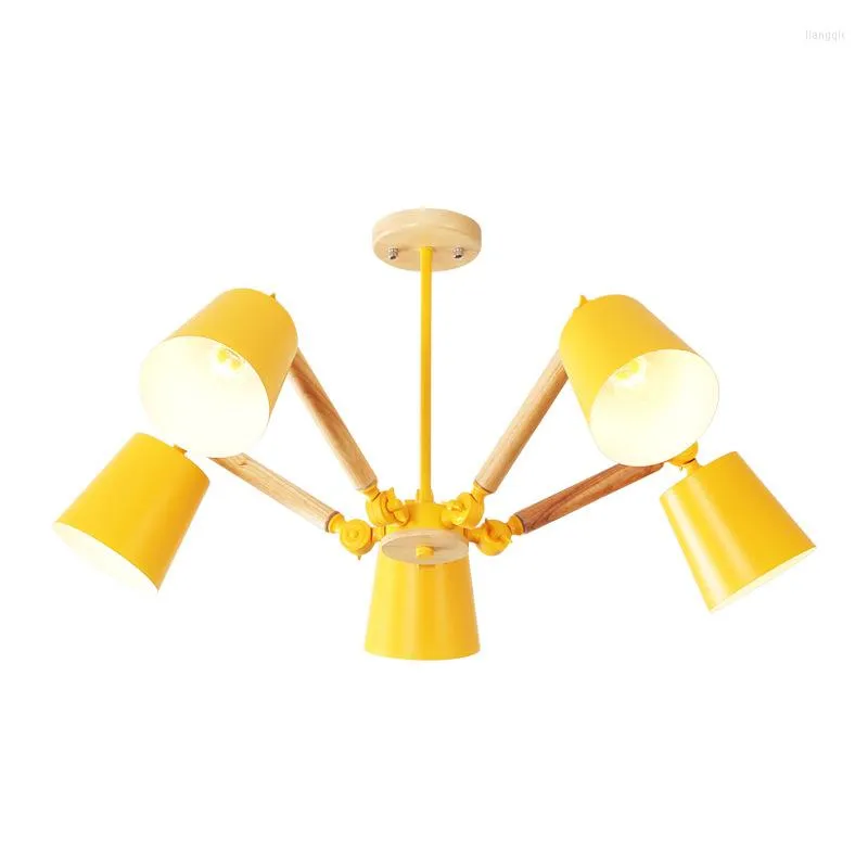 Lampadari Lampadario nordico Lampada da soggiorno in legno massello Macarons Soggiorno/sala da pranzo/camera da letto Bianco Nero Gary Verde Rosa Giallo E27 AC90-240v