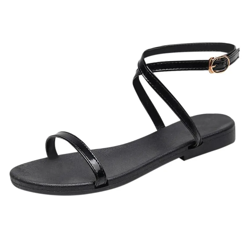 Sandalen Womail Damenmode Hochwertige Damen-Open-Toe-Schuhe Wild Flats Cross Belt Buckle Casual Beach