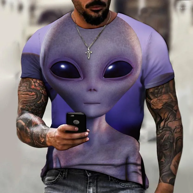 남성용 T 셔츠 2023 외계인 종이 알려지지 않은 생물학적 패턴 티셔츠 et 요소 3D 프린팅 짧은 슬리브 탑 O- 넥 셔츠