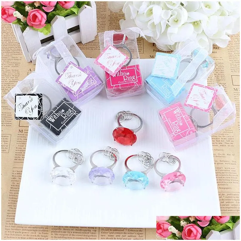 Party Favor Big Diamond Ring Forme Porte-clés Porte-clés Accessoires Accueil Faveurs Cadeaux De Mariage Pour Les Invités Souvenirs Za1133 Drop Deliver Dhxlb