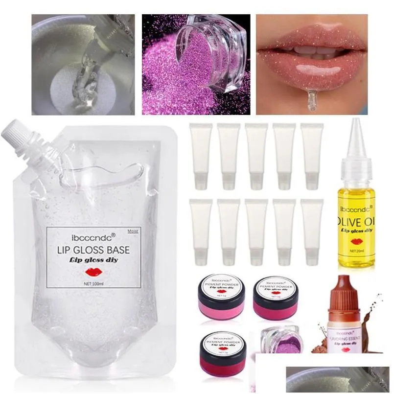 Lip Gloss Diy Kit Base Hidratante Gel Verl Verl Handmic Tools Pigment Powder Glitter Drop Drop Drop Health Beleza Lips Dhsic