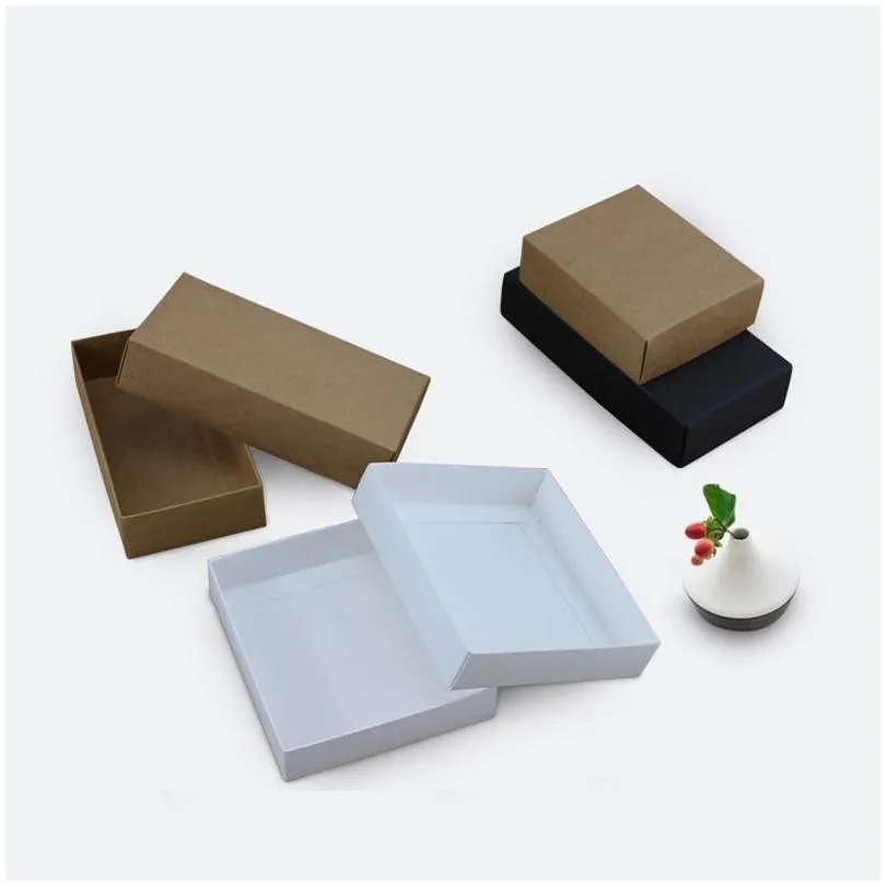 Brocada de presente 10 tamanhos Kraft caixa de embalagem branca preta papel de papel￣o em branco com tampa de papel￣o lz1804 entrega de gota home jardim festive pa dhpj3