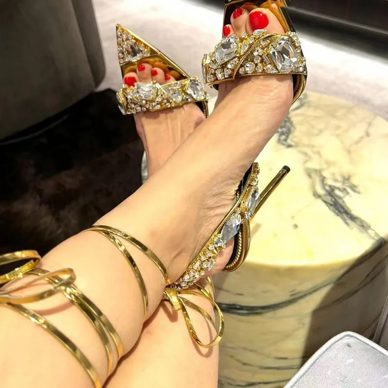 Tom Fords Buty Obcasy Top luksusowy projektant metalowy kryształ ozdobiony kostki