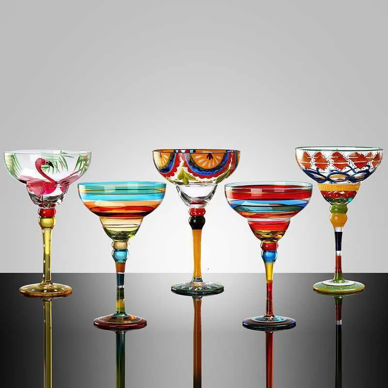 Bicchieri da vino 270ml Creativo Margarita Fatto a mano Colorato Bicchiere da cocktail Calice Calice Senza piombo Bar per la casa Bicchieri per feste di nozze 230113