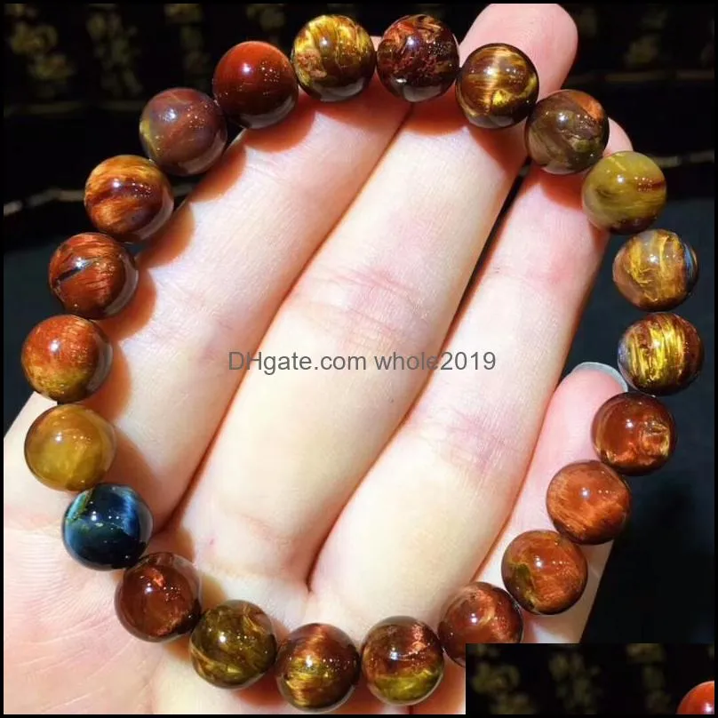 Brins de perles Véritable Naturel Jaune Rouge Pietersite Perles Rondes Powerf Reiki Bracelet Femmes Hommes Pierre 9Mm Certificat Drop Delivery Otxkn