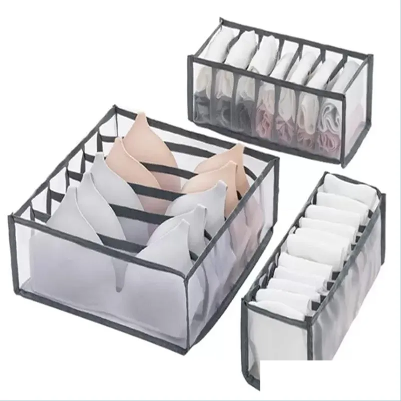 Storage Boxes Bins Foldable Underwear Bra Panty Socks Organizer Stored Box Der Closet Scarves Organizers Nylon Mesh Divider Bags D Dhdpy