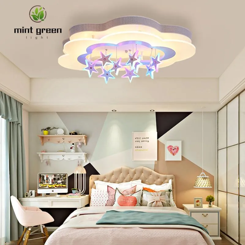 Plafonniers Led Lumière Pour Chambre D'enfant Lustre Lampe Conte De Fées Suspendus Violet Étoiles Luminaire