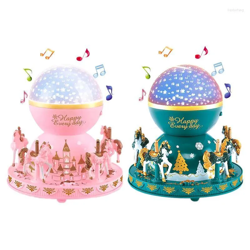 Decorative Figurines Carousel Musical Boxes 3D Music Box Ball With Castles Horses Battery Powered 5 Figurine Gift For