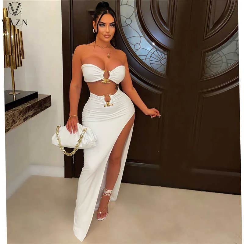 Deux pièces robe 2022 mode nouveau Sexy Club Party Style femmes costume Sexy Bikini couleur pure profonde V longue robe dame trois pièces ensembles T230113