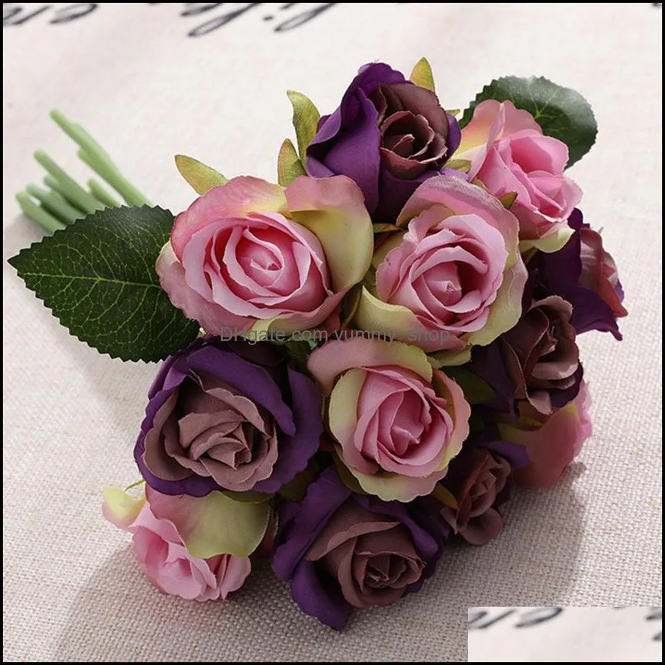 Dekorativa blommor kransar grenar falska rosen konstgjord blomma h￶gkvalitativ silkplastsimation hemfest br￶llop dekorera r otusj