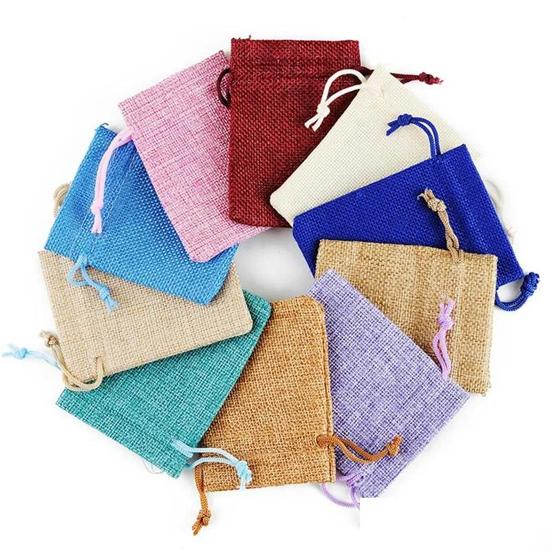 Packing Bags Mini Pouch Jute Bag Linen Small Dstring Ring Necklace Jewelry Pouches Wedding Favors Gift Packaging Drop Delivery Offic Dhtet