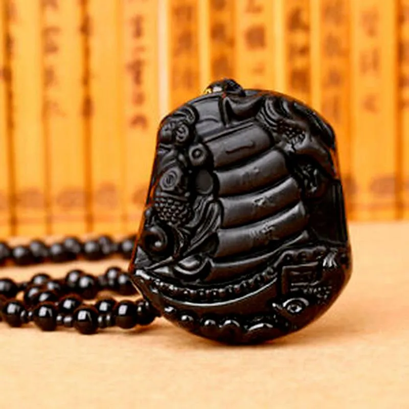 Chains Natural Obsidian Carved Smooth Sailing/Hand Lucky Stone NecklaceChains