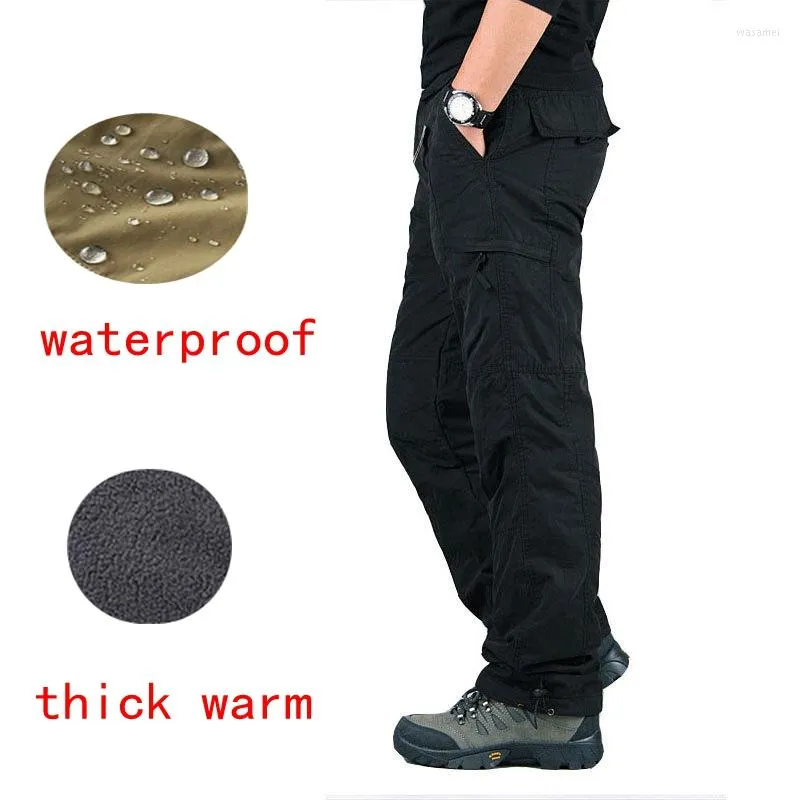 Męskie spodnie męskie ładunki zimowe zimowe ciepłe gęstość polaru mężczyźni bawełniane multi kieszeni spodnie męskie taktyka wojskowa