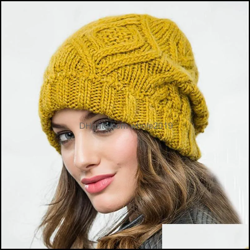 Beanie/Skull Caps Beanie/Skl Winter Fashion Women Hat 2021 Autumn Handgjorda stickade kvinnors hattar Tjock elastisk panik Köp Drop Deliv Otxfr