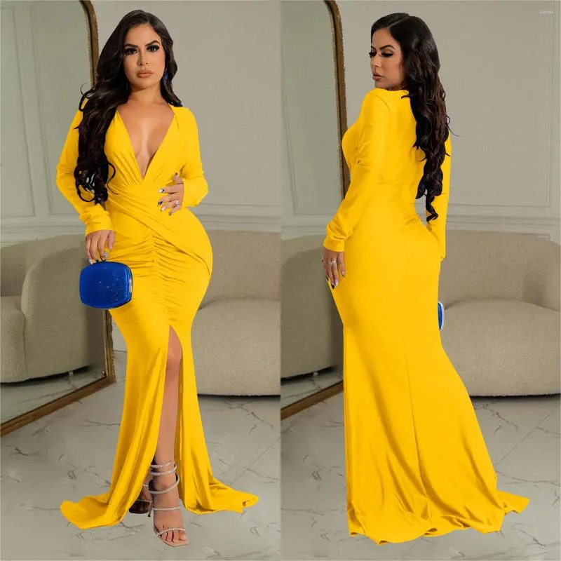 Casual Dresses Luxury Long Sleeve V-Neck Evening Dress 2023 Party Women Wedding Gowns For Female Guests Blue Prom Cocktail