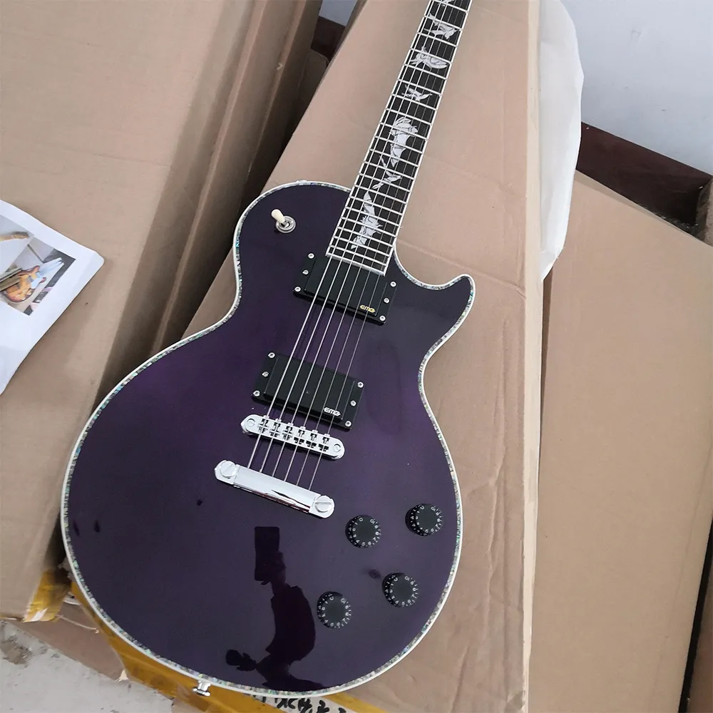 6 strängar Purple Electric Guitar med EMG -pickups Rosewood Fretboard Abalone Bindande anpassningsbar