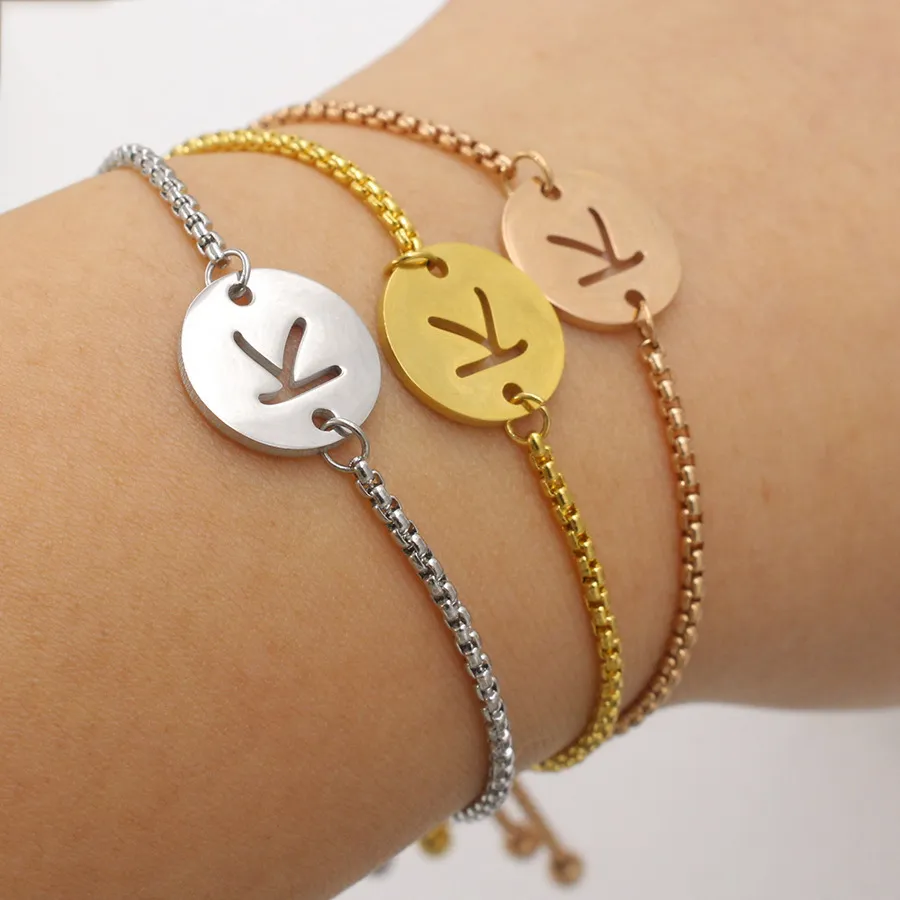 Stainless Steel Initial Bracelet With Box Chain Gold Plating Custom Personalized Name Jewelry