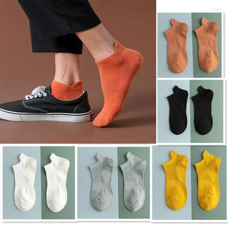 Meias masculinas 5 pares de algodão confortável cor sólida casual tornozelo meia homem moda respirável malha curto pacote masculino rua modas