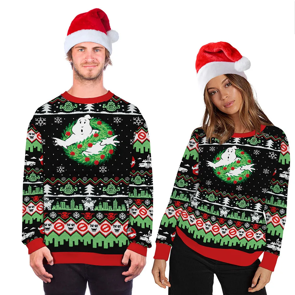 Kvinnors tröjor Fashion Ful Christmas Pullover Movie Cartoon Characters 3D Tryck på rund hals par långärmad tröjor 230113