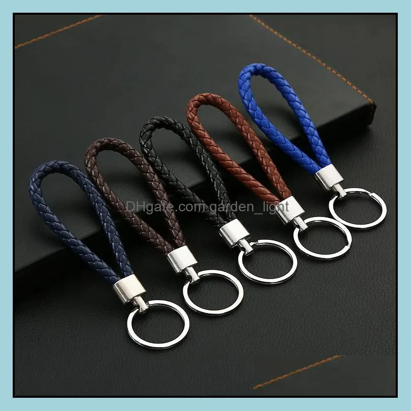 Autres articles ménagers MTI Couleurs Pu Cuir Tressé Corde Porte-clés Sac à main Pendentif Porte-clés de voiture Hommes Femmes Tissé Métal Keyc Dhcwr