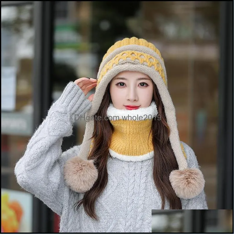 Beanie/Skull Caps Beanie/Skl Winter Pompom Hat and Scarf Set For Women Girls Plus Veet Warm Female Thick Sticked Hats 2 Piece Otv5o