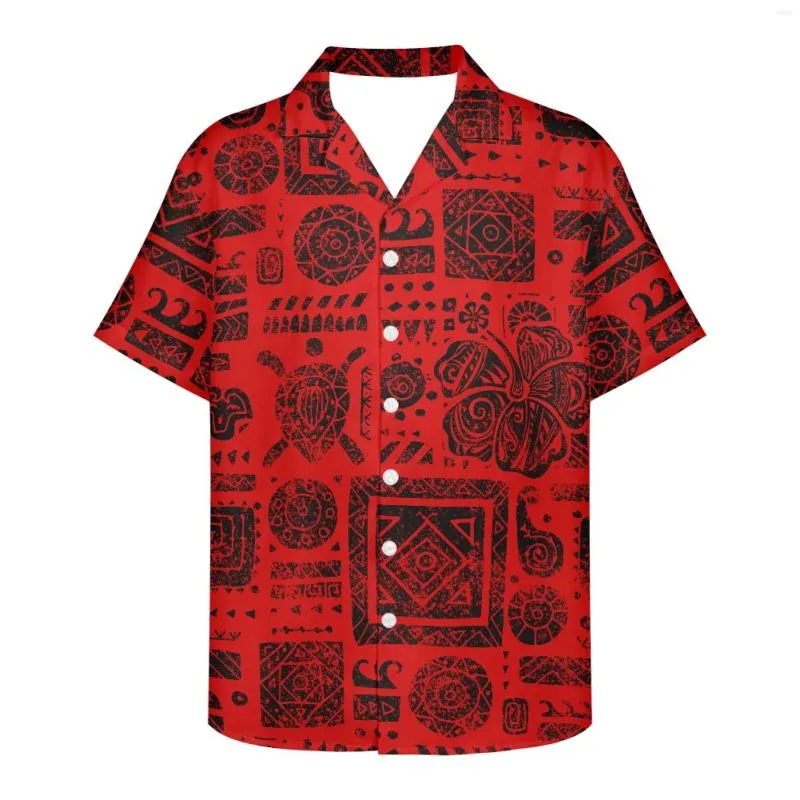 Men's Casual Shirts Selling Polynesian Traditional Tribal Tattoo Print Shirt Lapel Short Sleeve Summer Thin Turtle Pattern Fashion Men