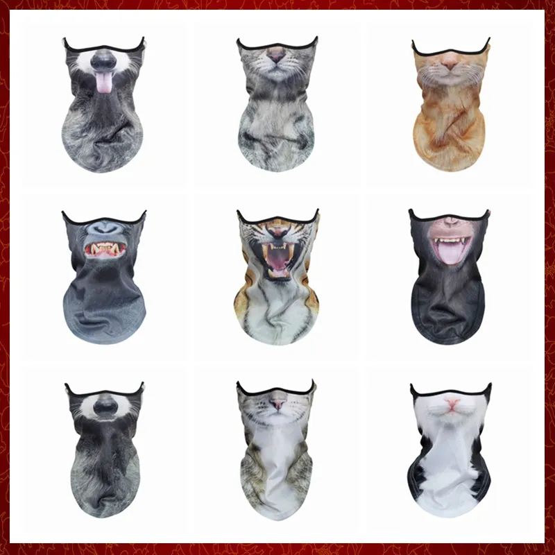 MZZ85 3D Animal Neck Gaiter Breathable Windproof Motorcycle Balaclava Half Face Mask Cover Cycling Halloween Snowboard Fox Cat