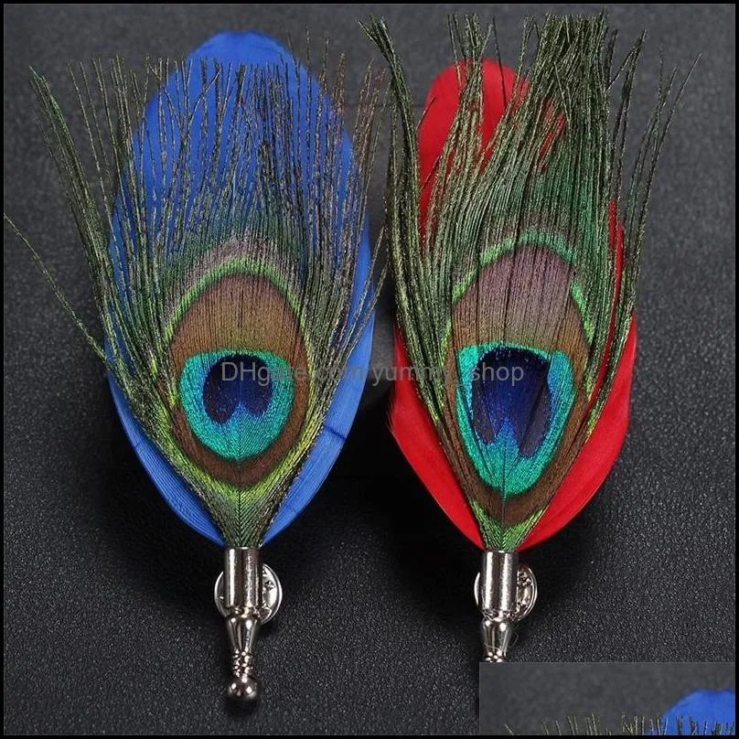 Pins Brooches Men Suit Peacock Feather Pin Originality Manual Necktie Pins Personality Classic Jewelry Cor Drop Delivery Otwhn