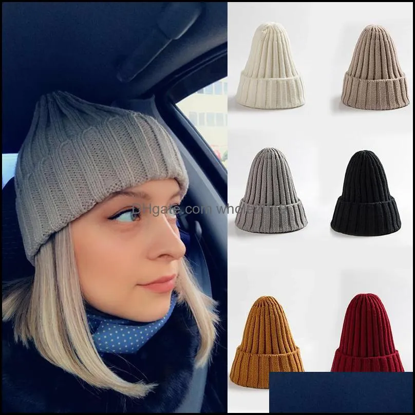 Beanie/Schädelkappen Beanie/Skl Die Auflistung Herbst- und Wintermütze Frau mit dicker warmer reiner Farbe Strickmütze Freizeit Joker Junger Student Ot57C