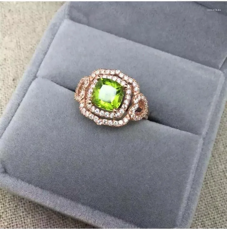 Ringos de cluster anel peridoto natural real 925 jóias finas de prata esterlina 7 7mm Gemstone manufaturado