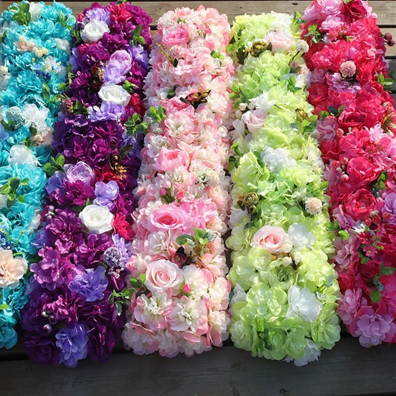 Decorative Flowers 100 X25CM Artifical Rose Hydrangea Styles Flower Rows For Wedding Party Arch And T Station Decoration DIY Supplies