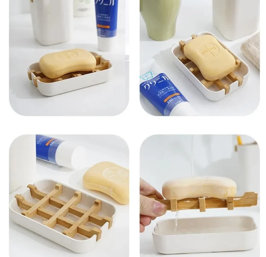 DHL UPS SOAP DISS Creative Modern Simple Badrum Anti Slip Bamboo Fiber Soap Dish Tray Holder 13.2x8.5x2.5cm FY5436 SS0114