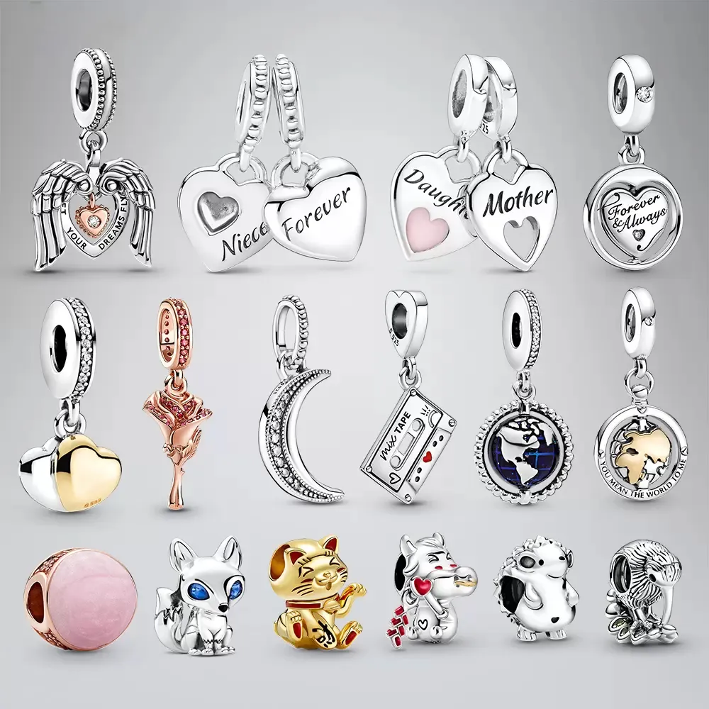 Pingente pendente de prata esterlina 925 oval cabochão amuleto com clipe solitário com miçangas em forma de pandora charms pulseira faça você mesmo acessórios para joias