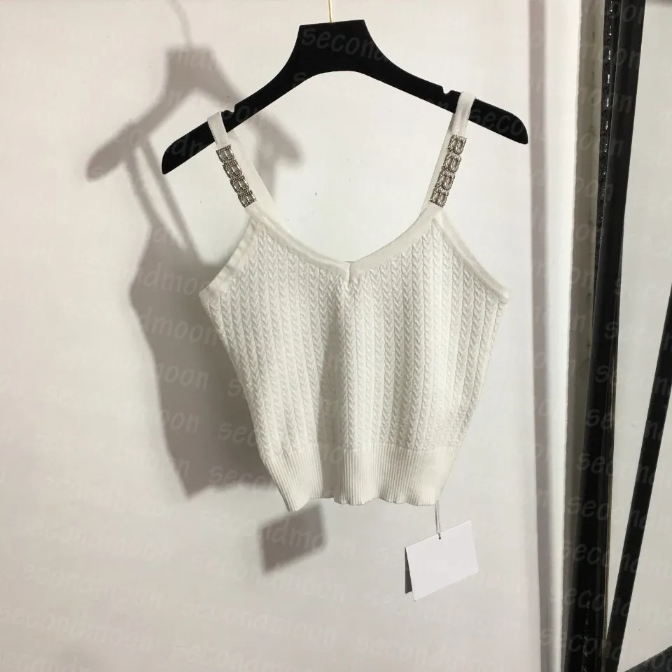 Rhinestone Letter T Shirt Women Knits Sling Vest Spring Summer Breathable Vests Woman Fashion Tee