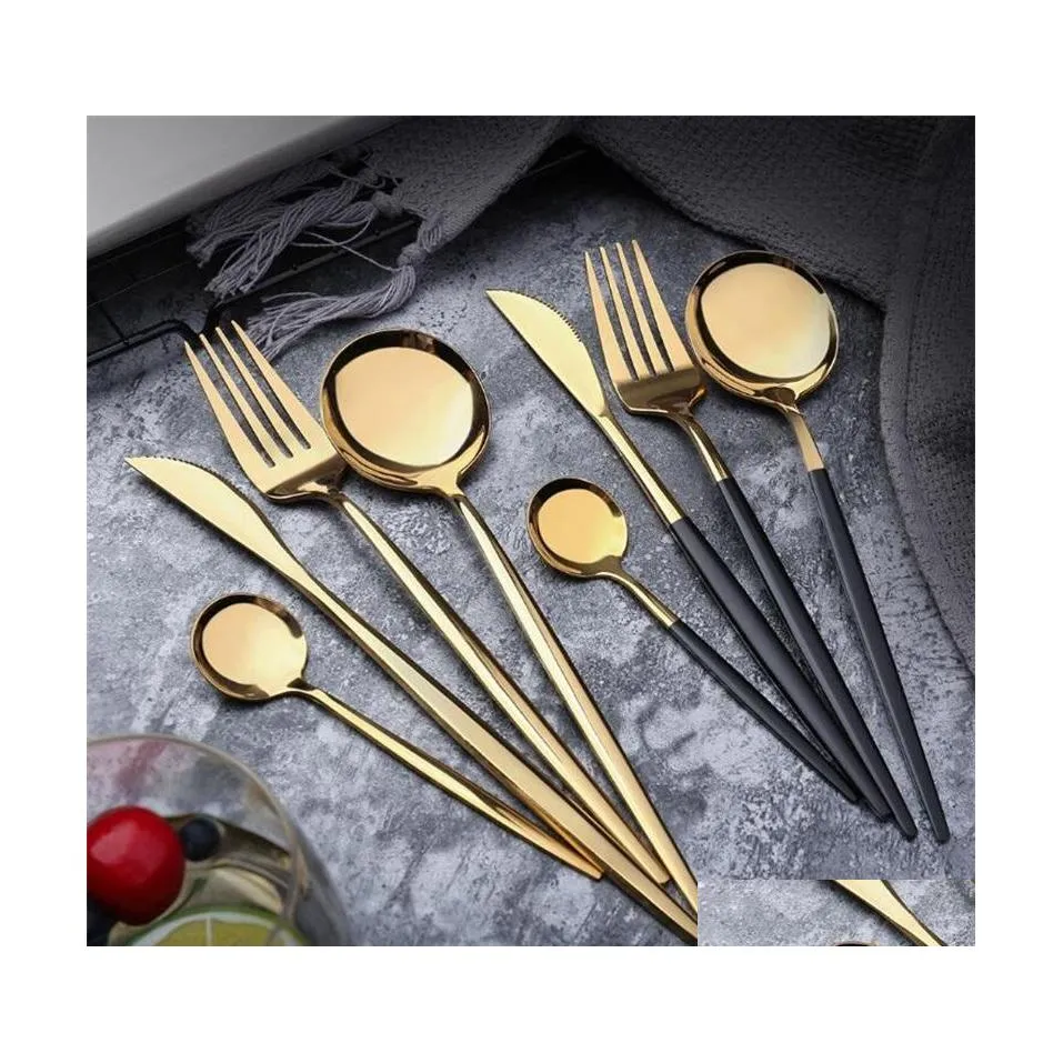 Flatware Sets Stainless Steel Mirror Tableware Sier Gold Knife Meal Spoon Fork Tea Western Dinner Cutleries Gift Drop Delivery Home Dhcyn