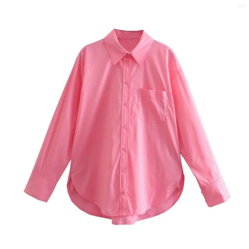 Women's Blouses 2023 Women Fashion Patch Pocket Basic Poplin Loose Shirts Vintage Long Sleeve Button-up Female Blusas Chic Tops