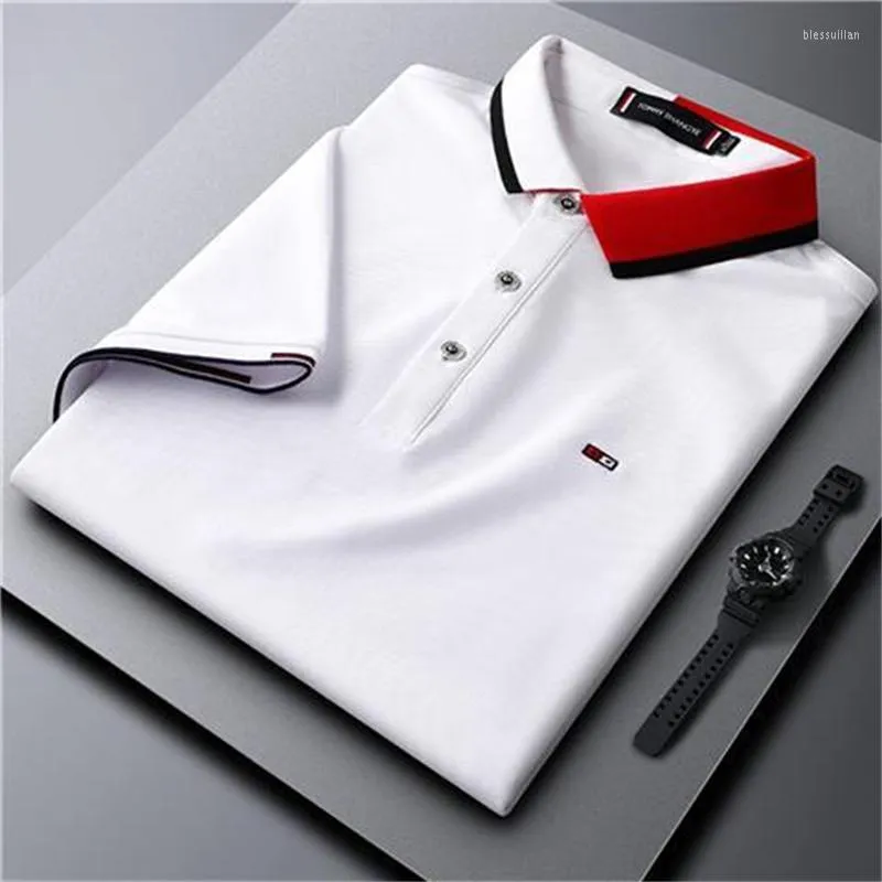 Men's Polos Breathable Embroidery Logo Polo T Shirt For Men Color Collar Casual Slim Fit Short Sleeve Top Summer Luxury Designer Brand White