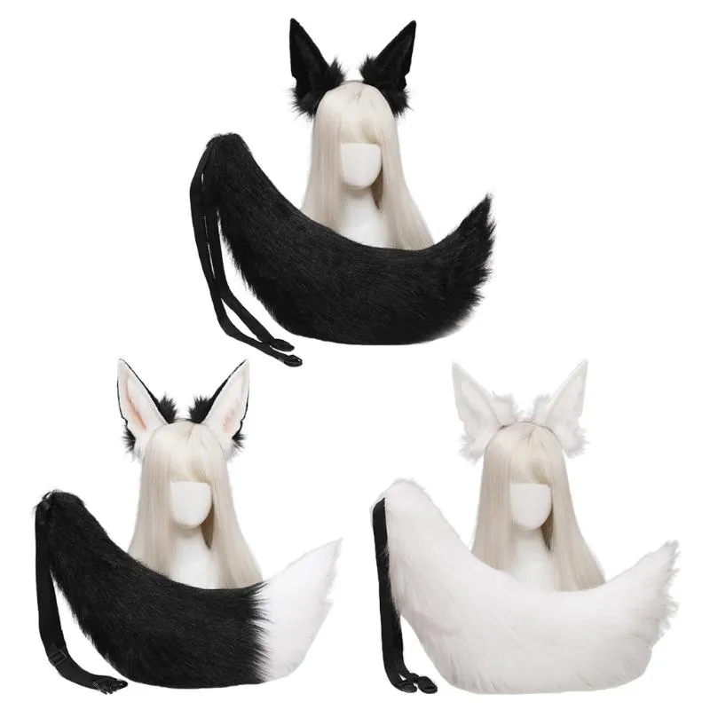 Articles de fête Autre événement Filles Animal Loup Oreilles Queue Ensemble En Peluche Cheveux Cerceau Belle Coiffe Halloween Cosplay Fantaisie Accessoires LX9E