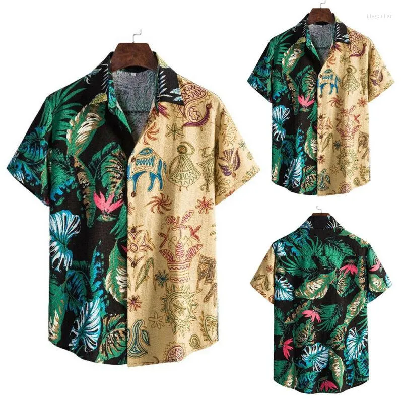 Herr t -skjortor herr hawaiian blommor sommar kort ärm strand avslappnad tee toppblus