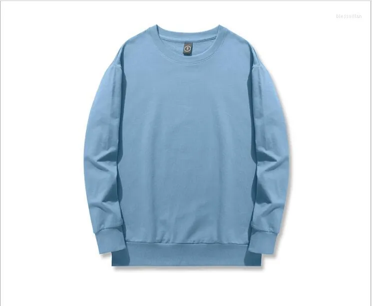 Men's Hoodies Autumn And Winter Pure Cotton Off Shoulder Round Neck Solid Color Leisure Sweater For Men