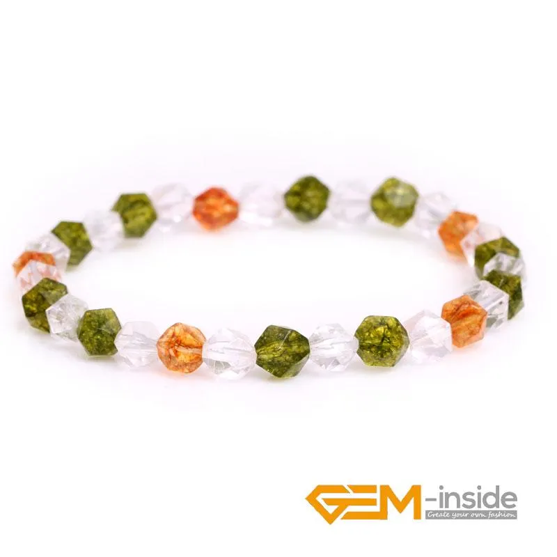 Bracelet des brins perles de brin: 7,5 pouces cadeau de Noël 6 mm à facette vert jaune quartz bijoux de bracelet élastique en pierre de pierre gemme pour femmes