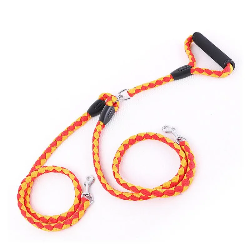 Dog Collars & Leashes Pet Walking Leash 2 Way Training Running Traction Rope Quick Release Nylon Braided Band Supplies