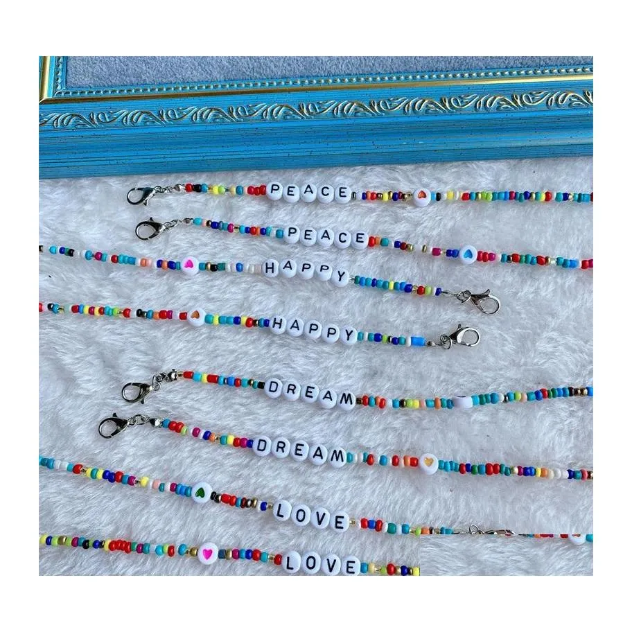 Party Favor Colorf Beads maska ​​lina angielska alfabet okulary przeciwsłoneczne smyczowe pasy uchwytu sznurka