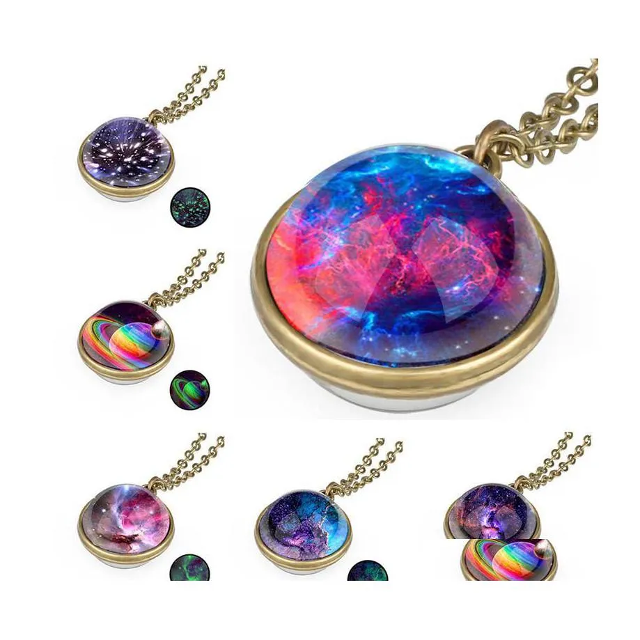 Party Favor Ups Space Universe Pendant Glow In The Dark Necklace Glass Ball Luminous Starry Sky Necklaces Women Girls Fashion Jewelr Dhfwp