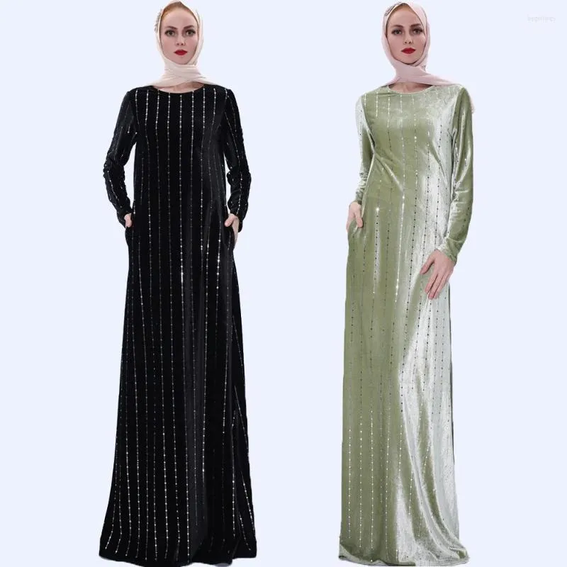 Ropa étnica Abayas, vestido de moda musulmana para mujer, manga larga, lentejuelas, brillante, elegante, fiesta, caftán, Kimono islámico