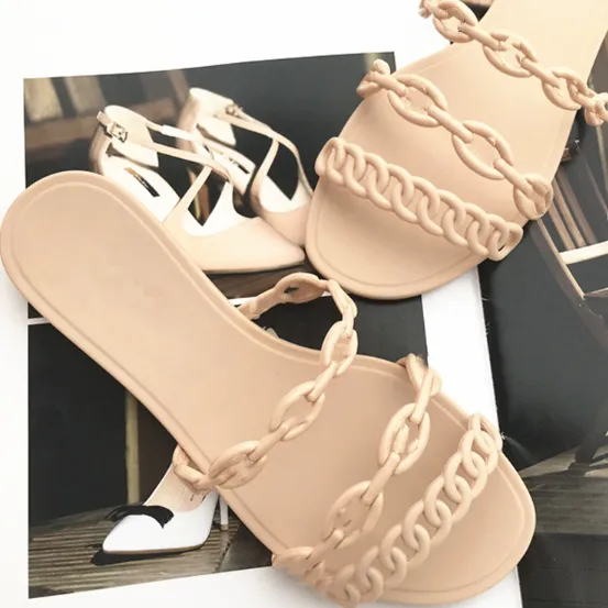 2023 Designer Summer Slides Chain Word Slipper Chic Flat Beach Sands Gel Shoes