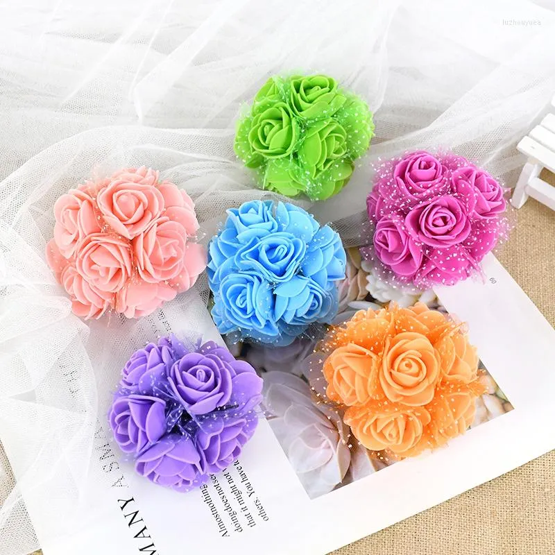 Dekorativa blommor 72 st/parti 3,5 cm konstgjord pe rose liten skum bröllopsbrud bukett diy handcraft kransparty dekor leveranser